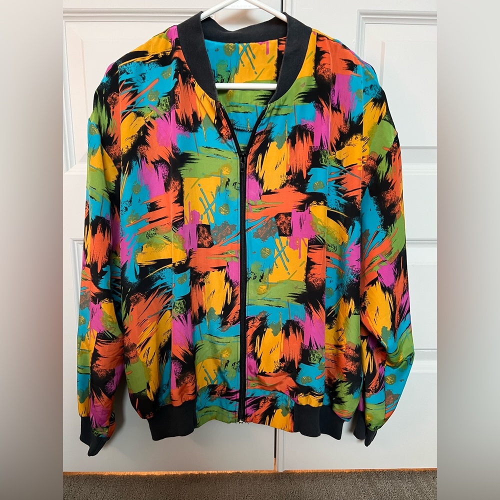 Vintage | 90s Bomber Jacket | Abstract Multicolored